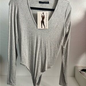 Naked Wardrobe Light Gray V-Neck Bodysuit